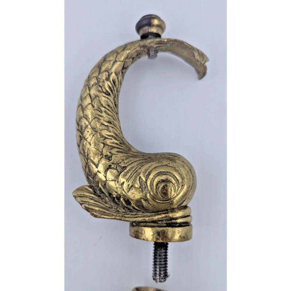 Brass Koi Fish Dolphin Screw on Part Solid Decor Repurpose Furniture Piece